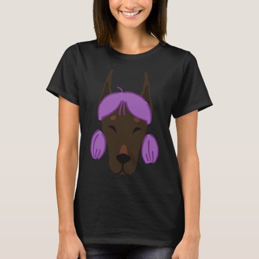 Honden in Wigs Funny Paarse Doberman T-shirt (Voorkant)