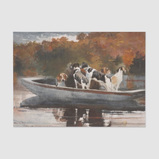 Honden jagen in Boat door Winslow Homer Tissuepapier (Voorkant)