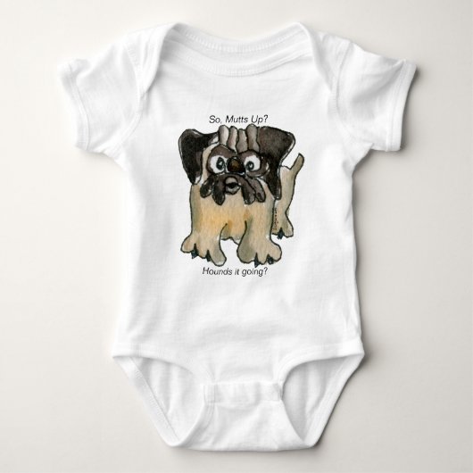 Honden je het? Cartoon Pug Dog Baby Romper (Voorkant)