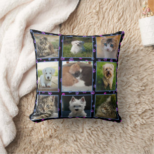 Honden Katten Blauw Paars Roze Pootafdrukken Huisd Kussen