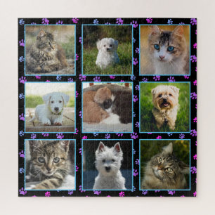 Honden Katten Blauw Paars Roze Pootafdrukken Huisd Legpuzzel
