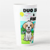 Honden, katten, gevederde lekkernijen te midden va latte mok (Voorkant)