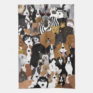 Honden, katten, kip, keukenhanddoek
