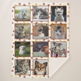 Honden Katten Paw Prints Aangepaste Fotocollage Sherpa Deken