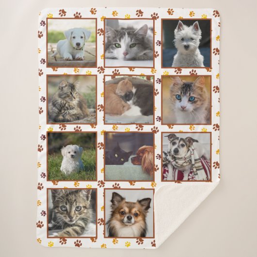 Honden Katten Paw Prints Aangepaste Fotocollage Sherpa Deken (Voorkant)