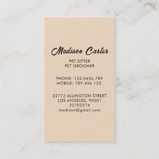 Honden & katten Pet Sitting Service Visitekaartje (Achterkant)