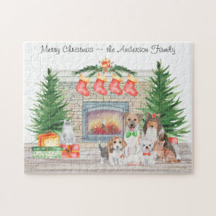 Honden katten Puppies Kittens Fireplace Kerstmis Legpuzzel