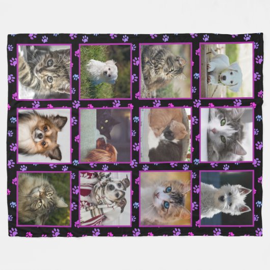 Honden katten Roze Paarse Blauwe Pet Foto's afdruk Fleece Deken (Voorkant (Horizontaal))
