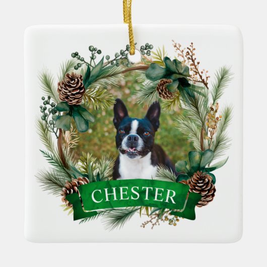 Honden Kerst Krans Keramisch Ornament (Voorkant)