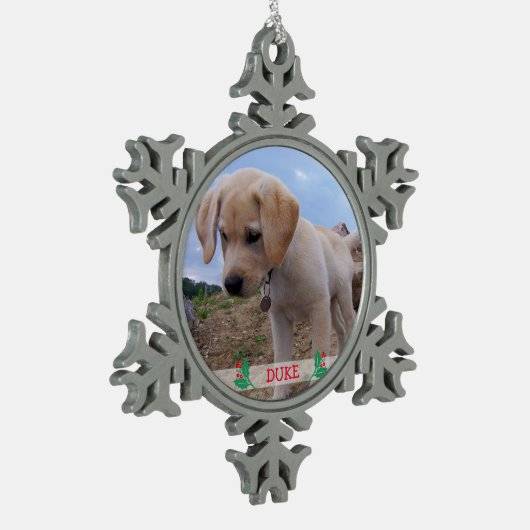 Honden Kerst Ornamente Tin Gepersonaliseerd Foto Tin Sneeuwvlok Ornament (Links)