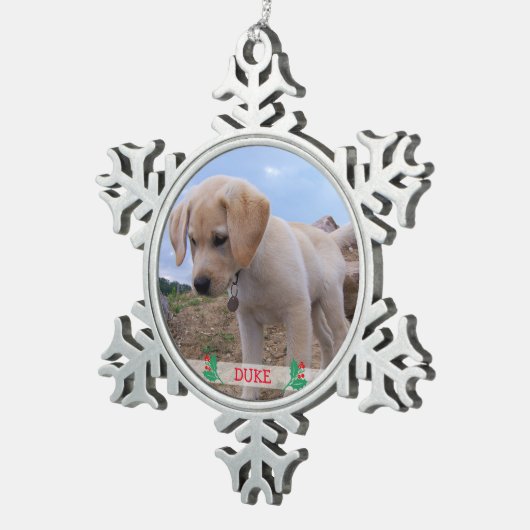 Honden Kerst Ornamente Tin Gepersonaliseerd Foto Tin Sneeuwvlok Ornament (Rechts)