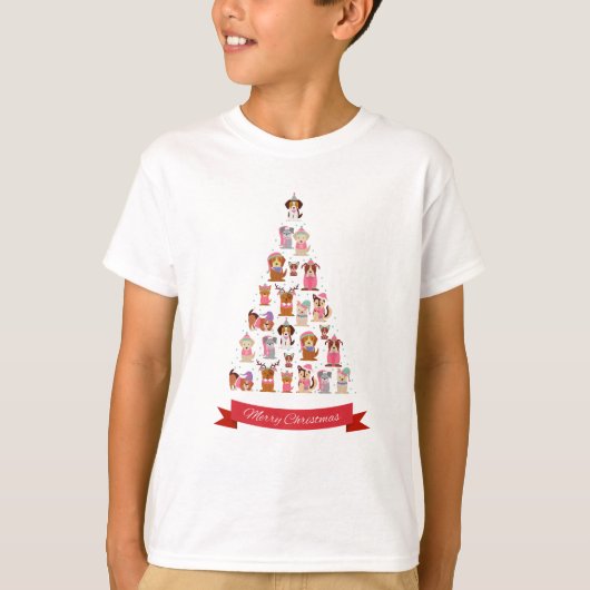 Honden Kerstboom Jongens T-shirt (Voorkant)