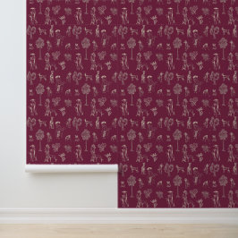 Honden Lady Toile de Jouy Bourgogne Kleur Behang