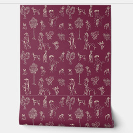 Honden Lady Toile de Jouy Bourgogne Kleur Behang