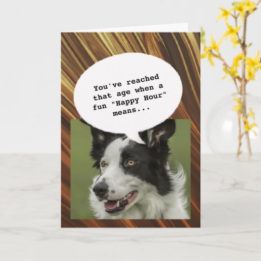 Honden liefhebber Happy Hour Getting Old Funny Ver Kaart (Gele Bloem)