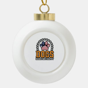 Honden maken me gelukkig Patriottische Poot Vintag Keramische Bal Ornament
