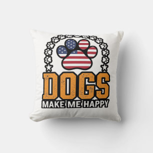 Honden maken me gelukkig patriottische poot vintag kussen