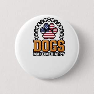 Honden maken me gelukkig Patriottische Poot Vintag Ronde Button 5,7 Cm