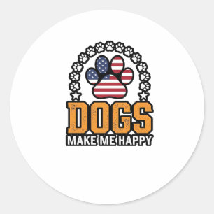 Honden maken me gelukkig Patriottische Poot Vintag Ronde Sticker