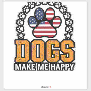 Honden maken me gelukkig Patriottische Poot Vintag Sticker