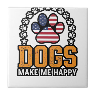 Honden maken me gelukkig Patriottische Poot Vintag Tegeltje