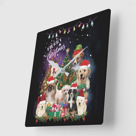 honden Merry kermas Light Vierkante Klok (Hoek)