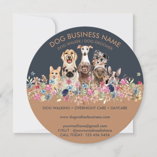 Honden met bloemen cirkel kaart (Voorkant)