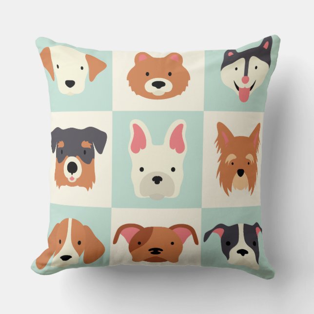 Honden met een cute fokpatroon kussen (Voorkant)