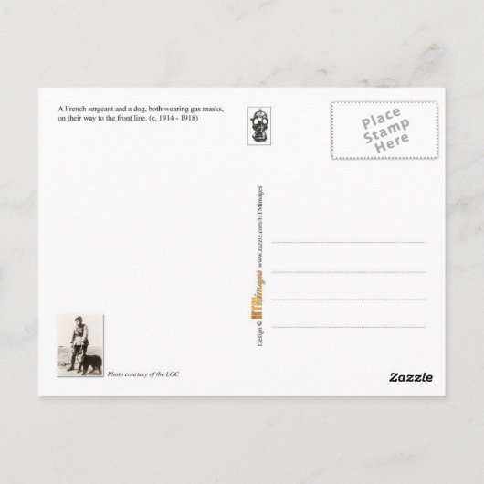 Honden met een gasmasker in oorlogstijd briefkaart (Achterkant)
