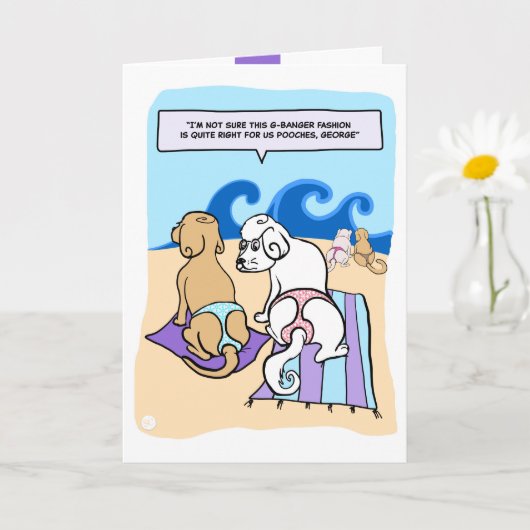 Honden met G-Strings Beach Funny Cartoon Card Kaart (Kleine Plant)