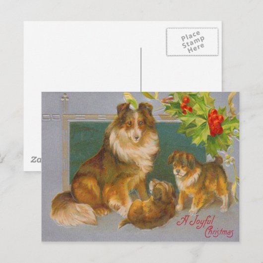 Honden met kerst feestdagenkaart (Voorkant / Achterkant)