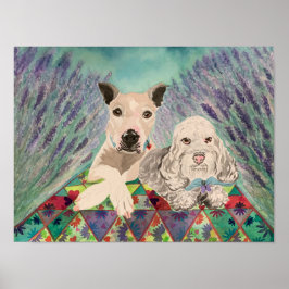Honden met quilt in lavender field poster
