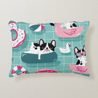 Honden met zwembaddrijvers, dessin. accent kussen