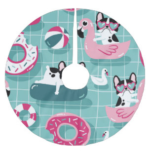 Honden met zwembaddrijvers,  dessin. kerstboom rok