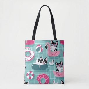 Honden met zwembaddrijvers,  dessin. tote bag