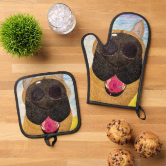 Honden neus en frambozen ovenwant & pannensteun se pannenlap set