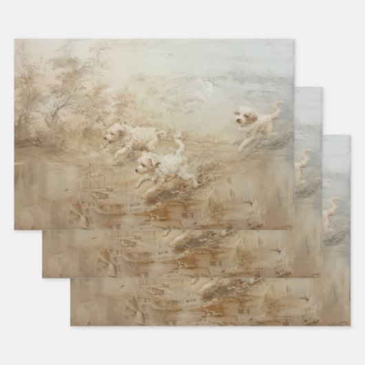 Honden - Olieverfstijl Inpakpapier Cadeaupapier (Set)