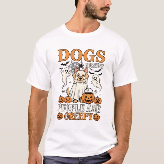 Honden Omdat Mensen Enge Halloween Geest Hond T-shirt (Voorkant)