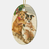 honden op een kerstversiering keramisch ornament (Links)