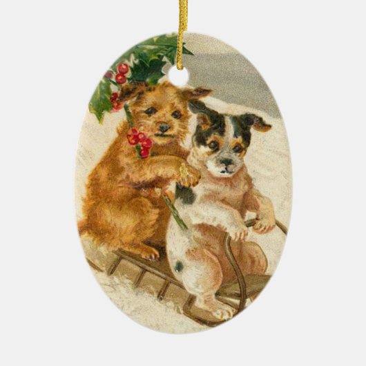 honden op een kerstversiering keramisch ornament (Voorkant)