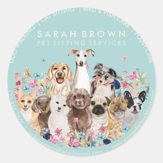 Honden op Floral Lijst Ronde Sticker (Voorkant)