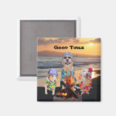 Honden op het strand bij zonsondergang magneet (Voorkant / Achterkant)