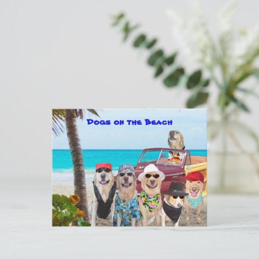 Honden op het strand briefkaart (Staand voorkant)