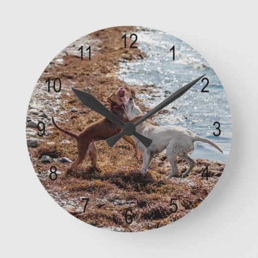 Honden op het strand ronde klok (Voorkant)