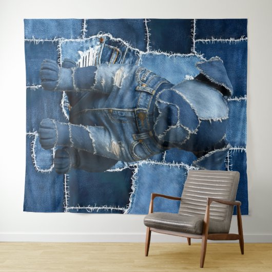 Honden Patchwork Kunst Denim Wandkleed (In Situ (horizontaal))
