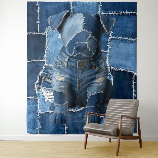 Honden Patchwork Kunst Denim Wandkleed (In situ)