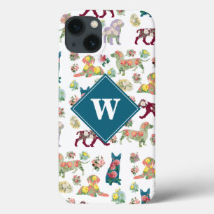 Honden Patroon en Waterverf bloemen monogram Case-Mate iPhone Case