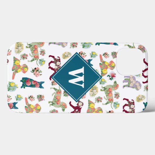 Honden Patroon en Waterverf bloemen monogram Case-Mate iPhone Case (Achterkant (horizontaal))