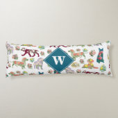 Honden Patroon en  Waterverf bloemen monogram Lichaamskussen (Achterkant)