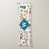 Honden Patroon en  Waterverf bloemen monogram Lichaamskussen (Voorkant Verticaal)